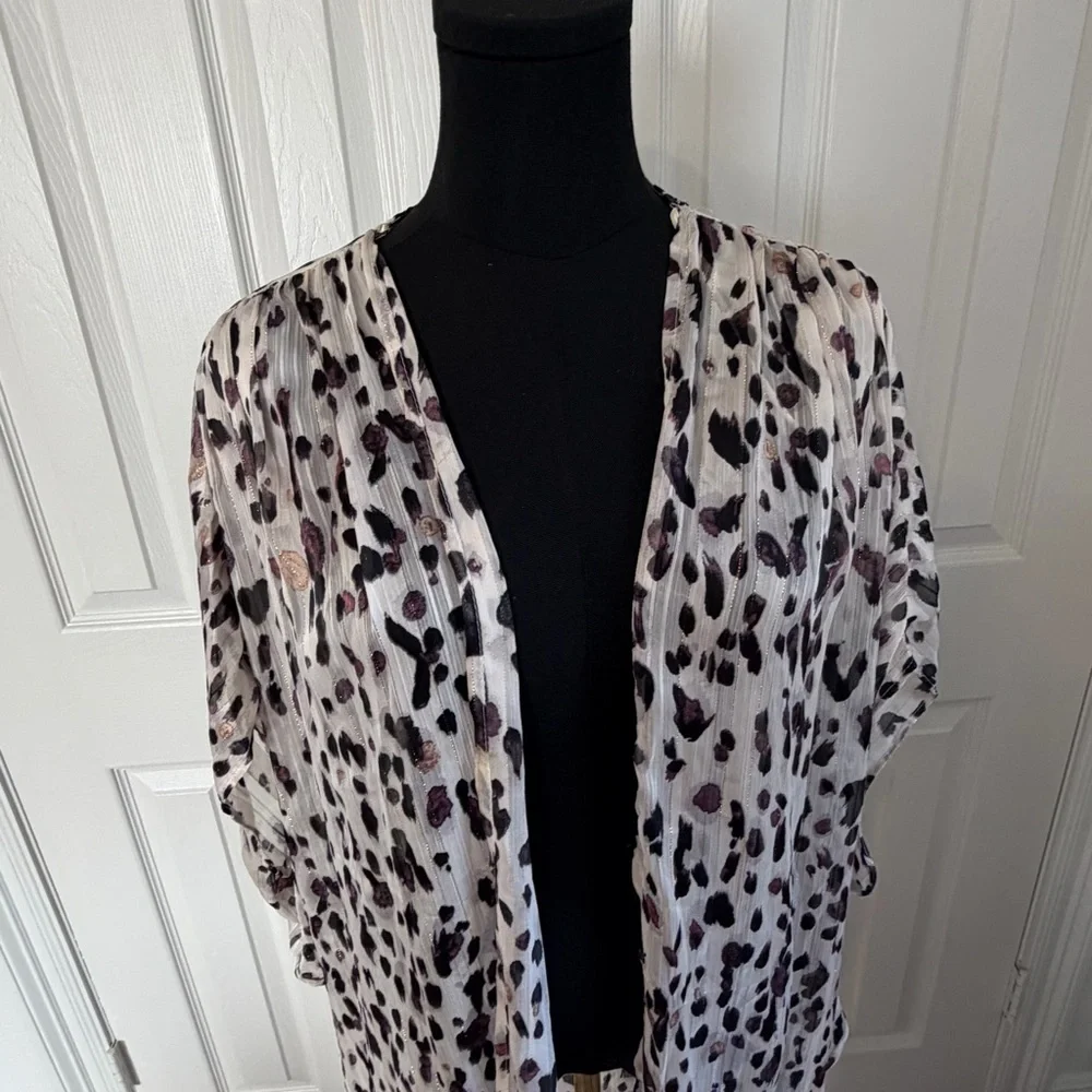 Umgee 1X/2X Leopard Print Kimono Duster Cardigan Boho Plus Size - Picture 3 of 5